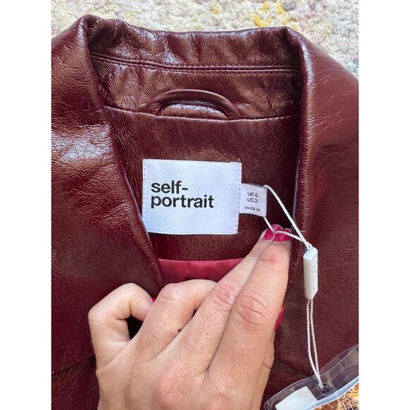 Self-Portrait Burgundy Leather Jacket - Picture 9 of 13
